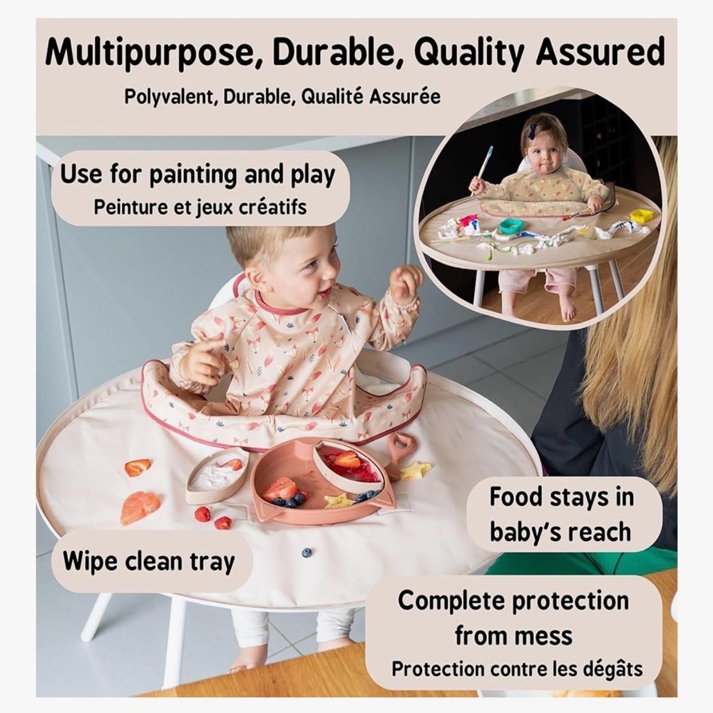 Tidy Tot Bib and Tray Kit in Sand Fox Bib Toddler Mealtime Easy Cleanup - Picture 5 of 16